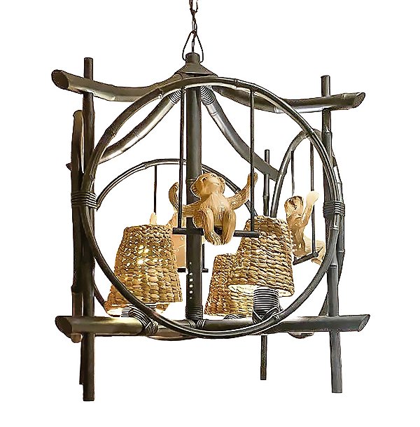 Lustre de bambu e macacos com cúpulas de taboa