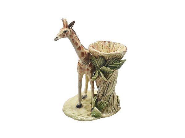 Mini enfeite tronco com vaso e girafa