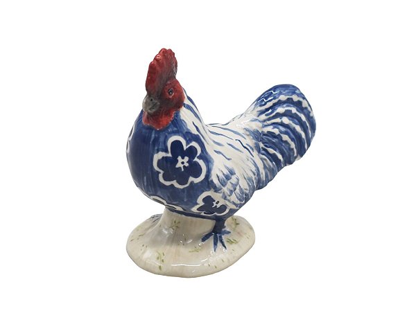 Pré-venda: enfeite de galo P azul e branco com flores