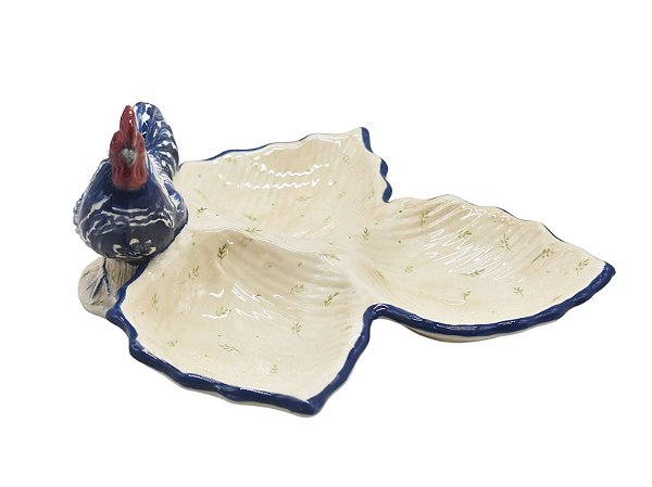 Petisqueira 3 folhas com galo azul