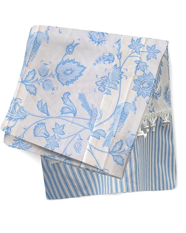 Toalha de mesa pássaros azul com listras 1,40x1,40