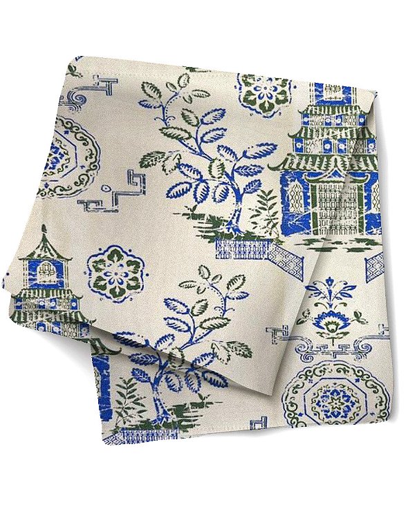 Toalha de mesa Pagodas azul e verde 3 m