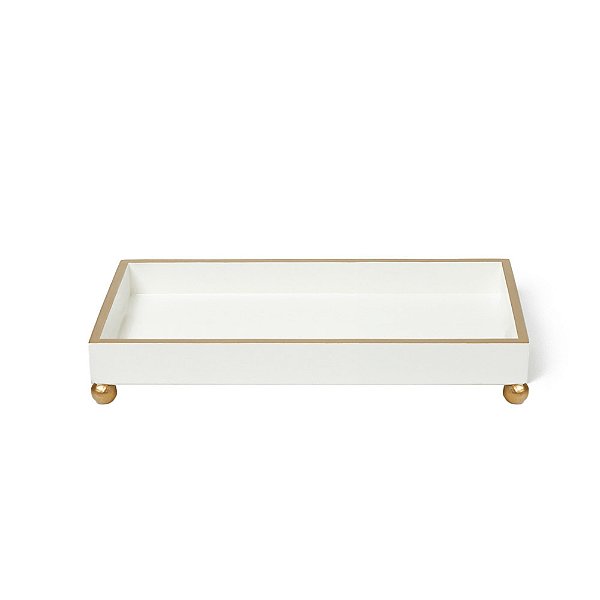 Bandeja em laca com pés off white com dourado