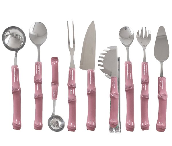 Kit talher servir Bambu Rosa simples