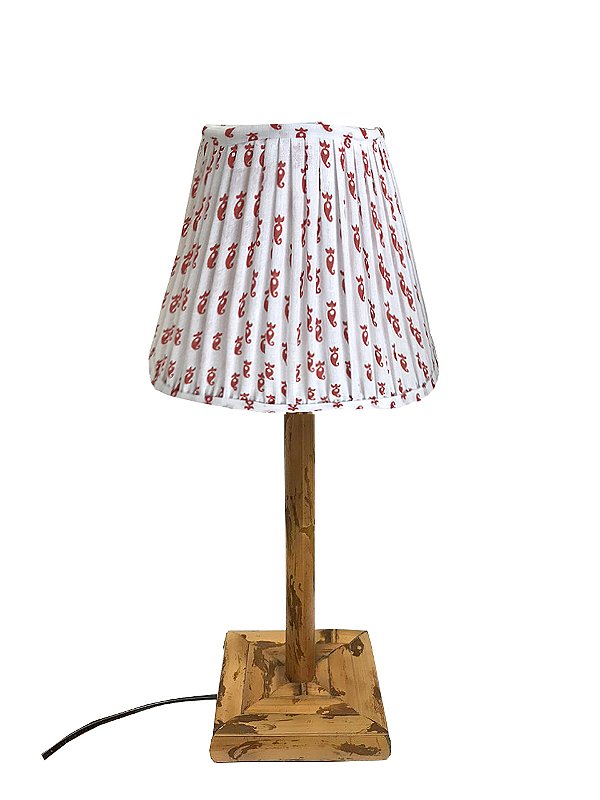 Abajur de bambu P com cúpula plissada paisley