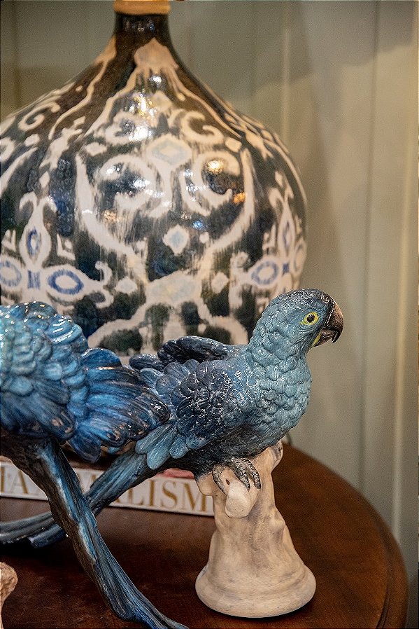 Arara azul no tronco fosco P