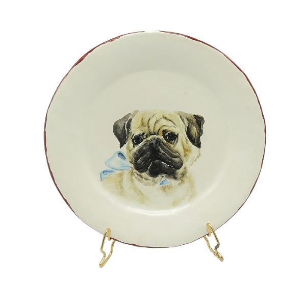 Prato sobremesa amassado cachorro pug