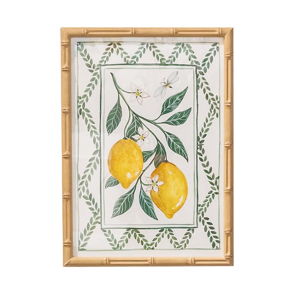 Quadro aquarela limões folhas verdes