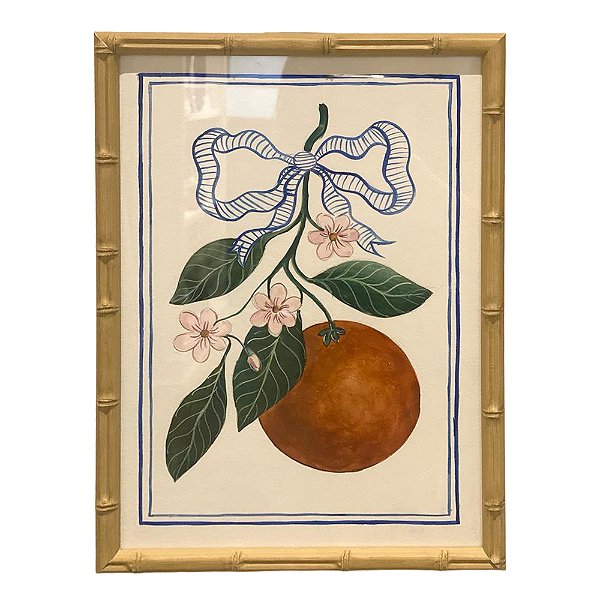Quadro aquarela laranja com laço azul