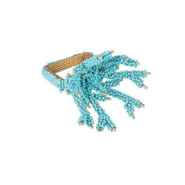 Porta guardanapo coral miçangas turquesa (jogo 4)