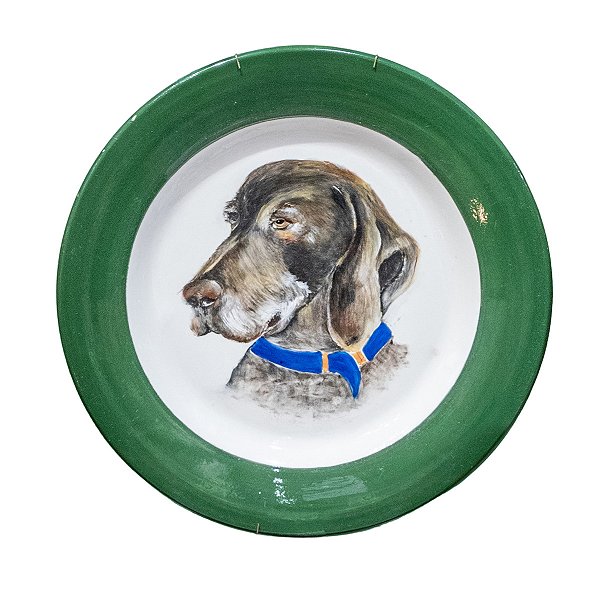 Sousplat com perfil cachorro marrom e borda verde