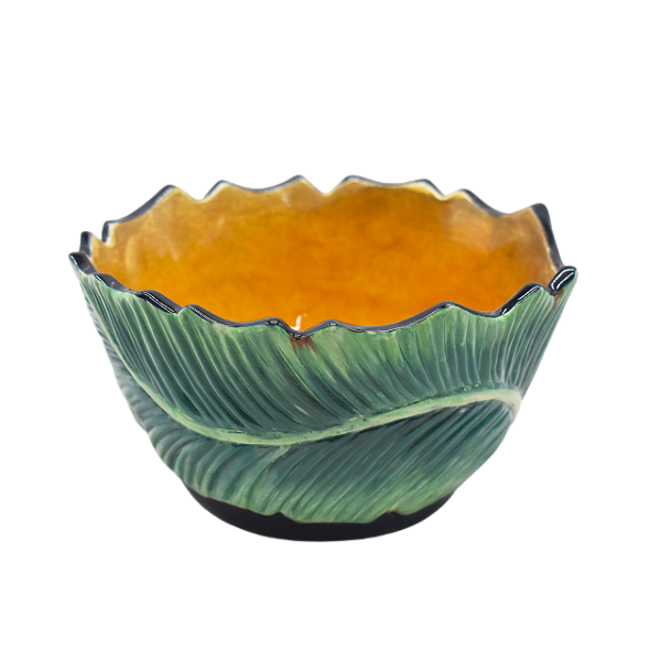 Bowl M com folha de banana mostarda e azul (20 cm)