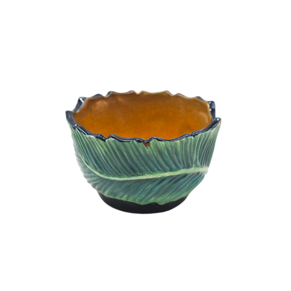 Bowl PP com folha de banana mostarda e azul (11 cm)