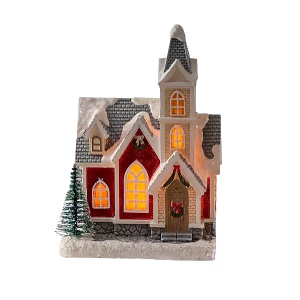 Enfeite de Natal casinha com luz e torre
