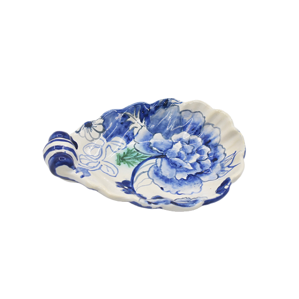 Prato de pão concha com floral azul