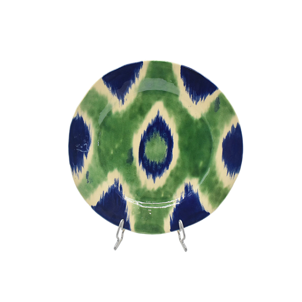 Prato sobremesa amassado ikat azul e verde