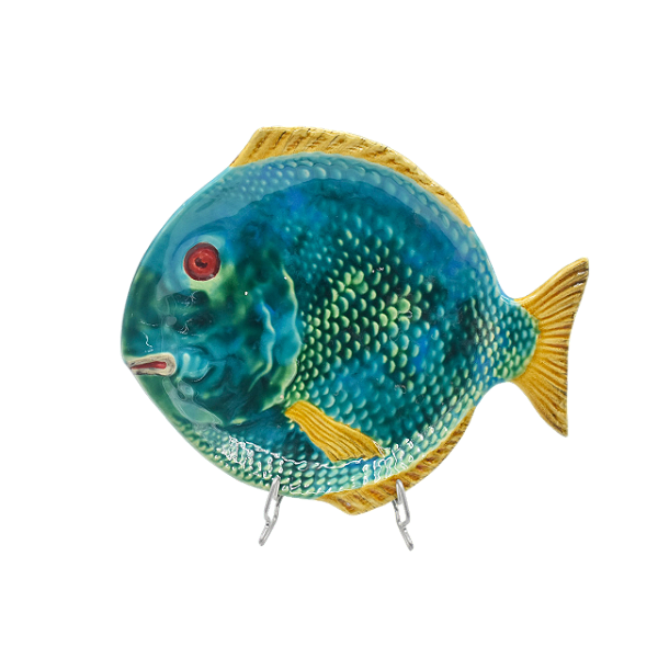 Prato sobremesa peixe alabastro com borda mostarda