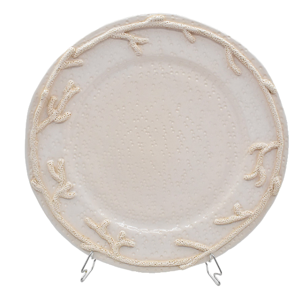 Sousplat branco com aplicação de coral branco