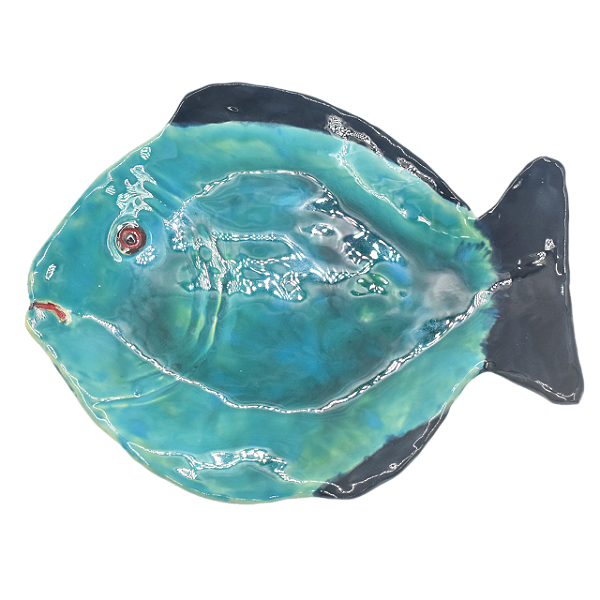 Sousplat de peixe amassado azul