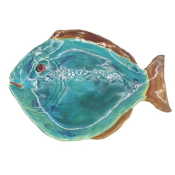 Sousplat de peixe amassado com borda amarela