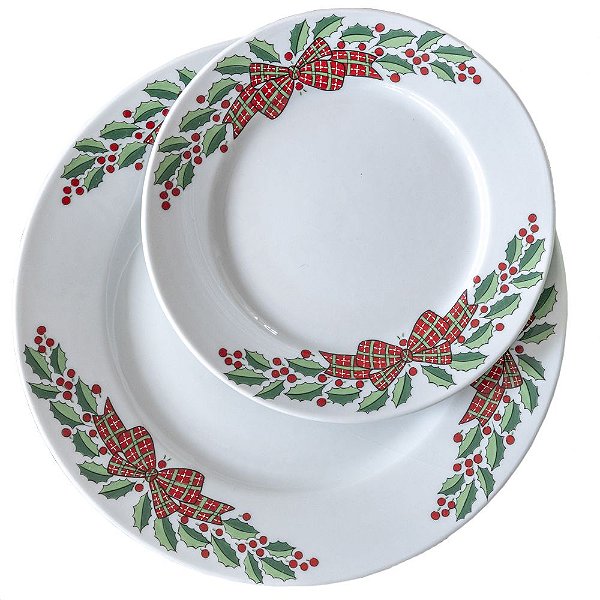 Prato raso e sobremesa Laço de Natal (duo)