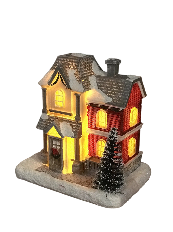 Enfeite de Natal casinha com luz e telhado vermelho