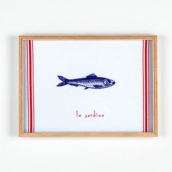 Quadro box bordado Sardinha