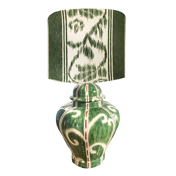 Abajur potiche ikat verde com cúpula ikat