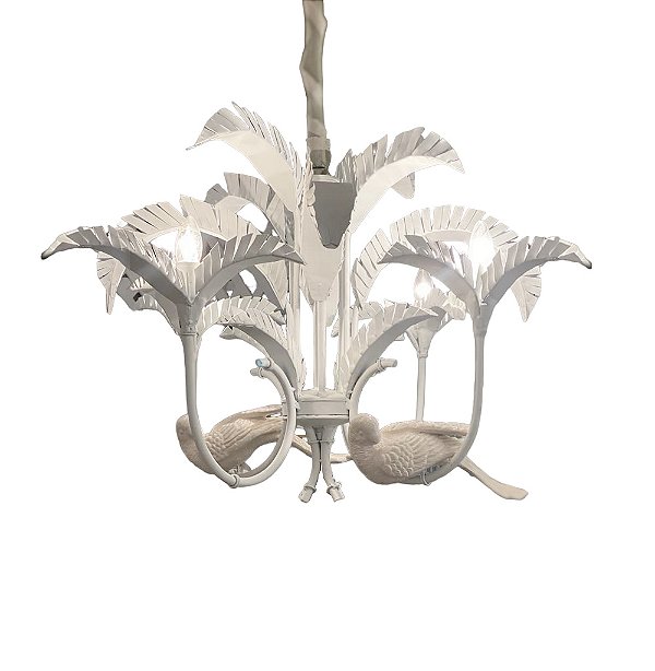 Lustre palmeira branca com pássaros brancos
