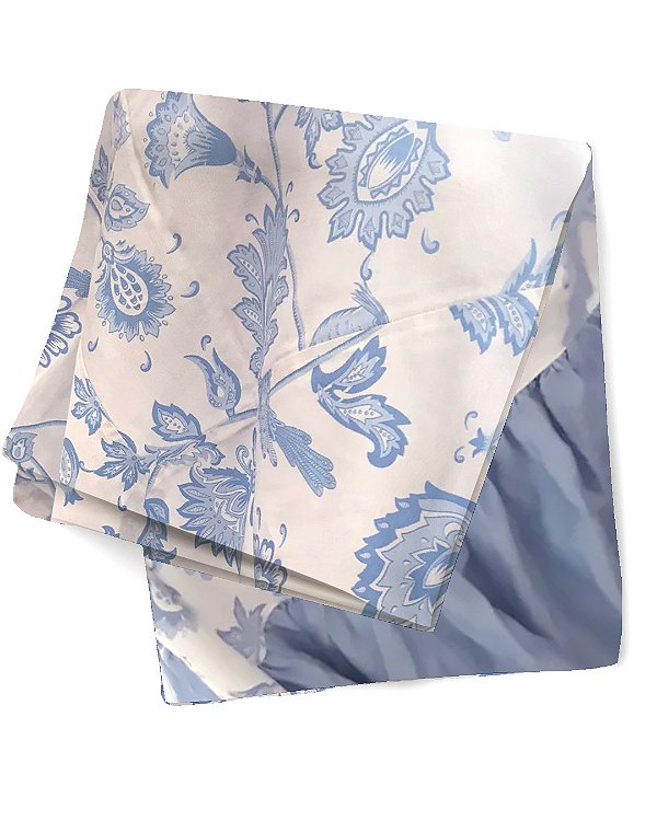 Toalha de mesa floral azul claro (2,90m x 1,20) + 40 cm barrado azul