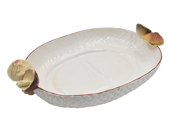 Centro de mesa cestaria oval G com cogumelos Zanatta Casa