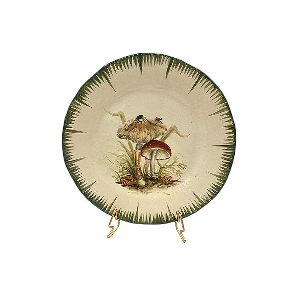 Prato sobremesa amassado cogumelos com pincelada verde Zanatta Casa