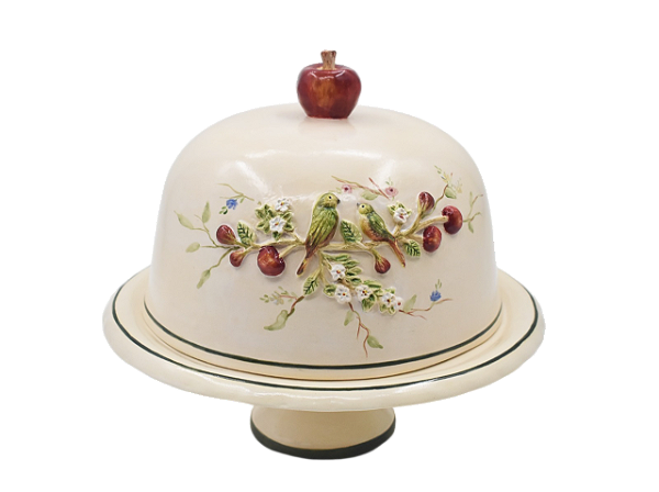 Boleira com flores, frutas e pássaros em relevo Zanatta Casa