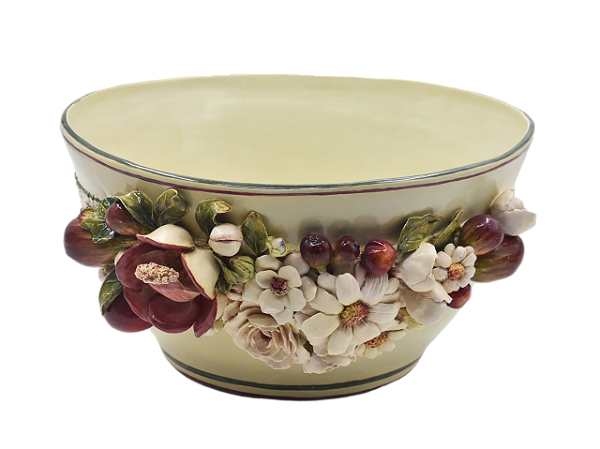 Cachepot Shabby G com aplicação de frutas e flores Zanatta Casa