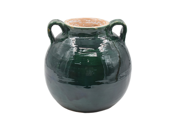 Vaso bola G verde hera e terracota com alças Zanatta Casa