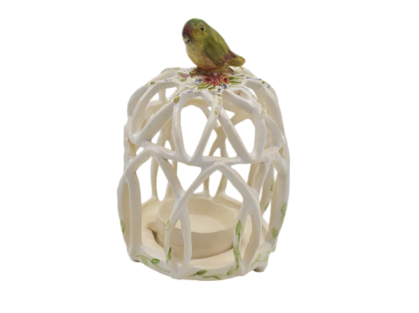 Mini Gaiola com porta-vela e pássaro no topo