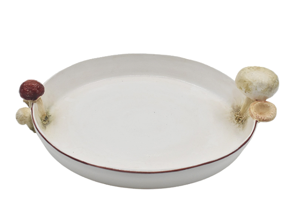 Travessa redonda branca M com cogumelos na borda