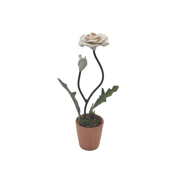 Bonsai com rosas brancas e folhas em latão M