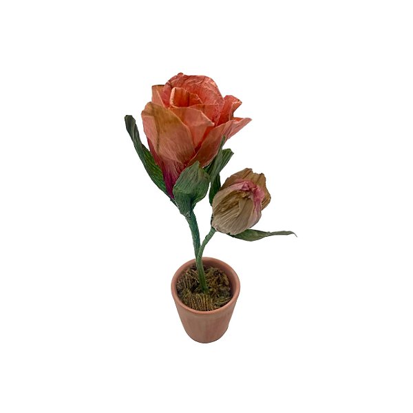 Vaso P com duas peônias lilás de papel