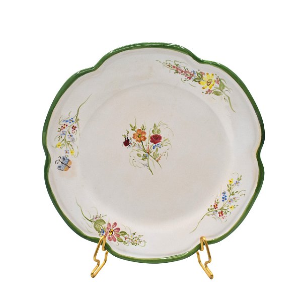 Prato raso Florence com desenho flores e friso verde