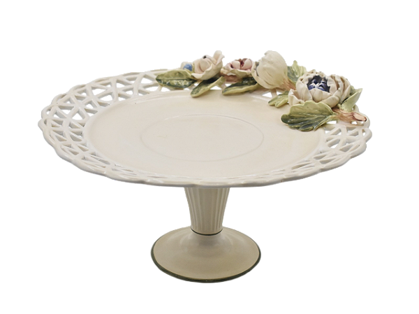 Boleira com pé Provence com aplicação de rosas friso verde