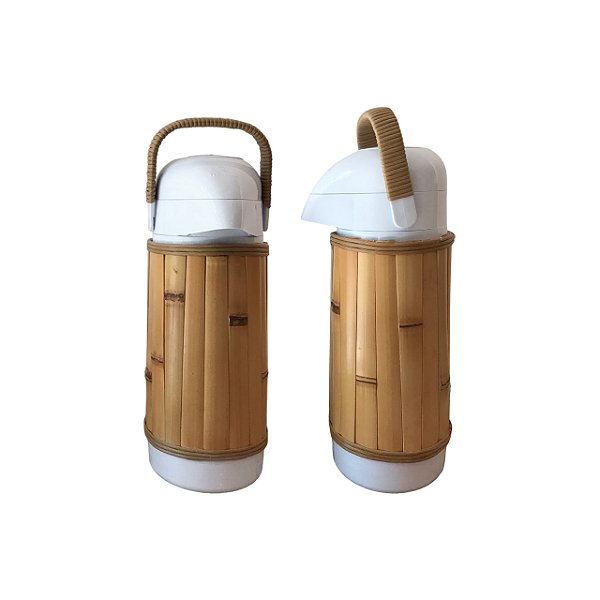 Garrafa Térmica Branca Revestida de Bambu claro 1L