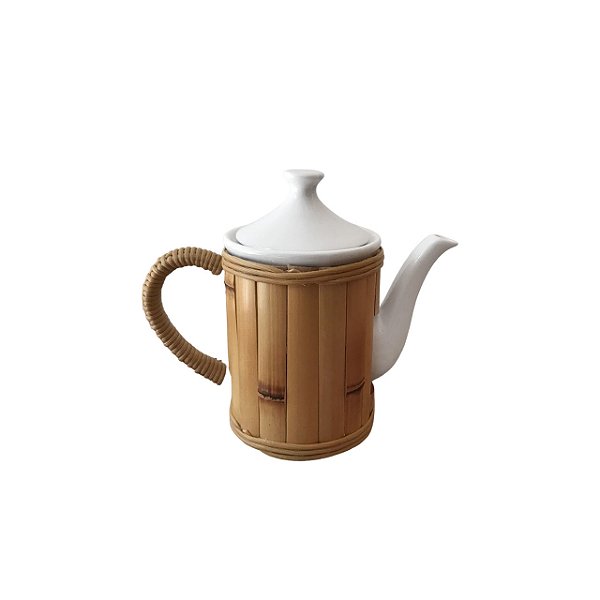 Leiteira/bule em Porcelana e Bambu claro