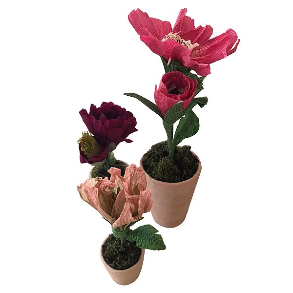 Trio de vasos com flores de papel 5