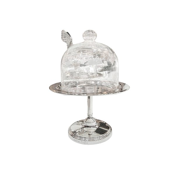 Boleira de Prata com Tampa de Vidro e Borboleta em Prata