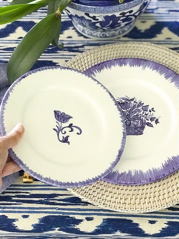 Conjunto Prato raso e sobremesa flores