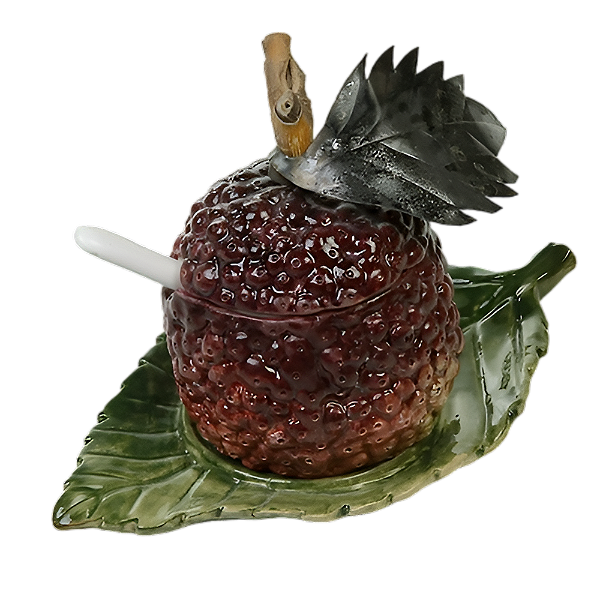 Porta geleia framboesa com pratinho de folha