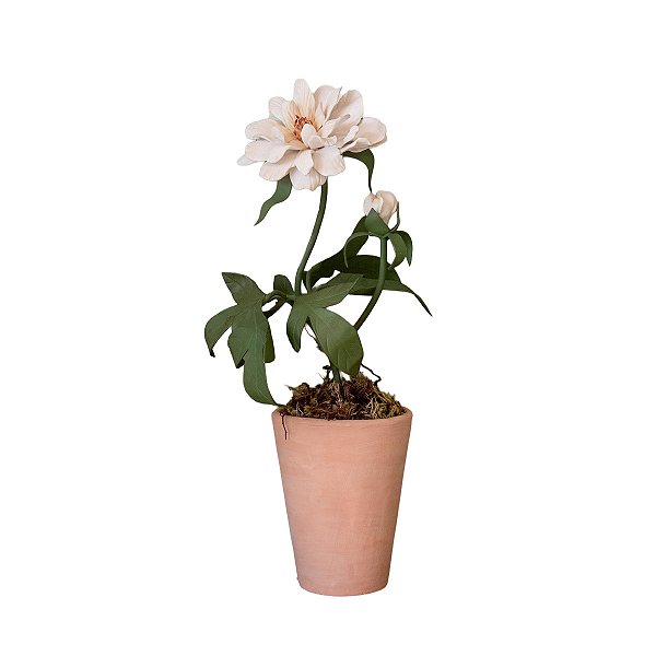 Vaso com rosa aberta em cerâmica