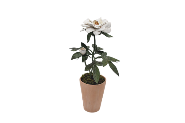 Vaso com rosa aberta em cerâmica