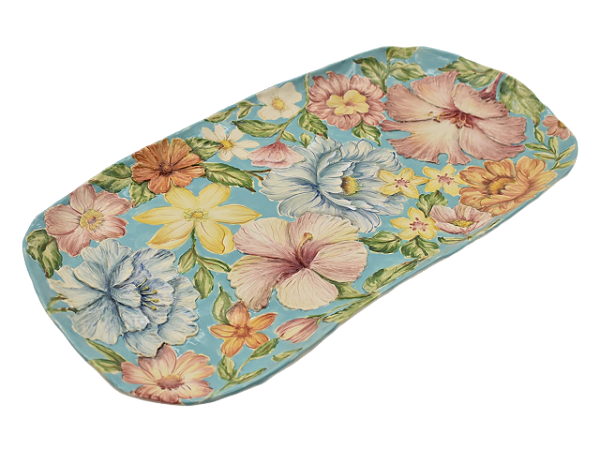 Travessa retangular amassada turquesa G Chita Maria (60 cm)